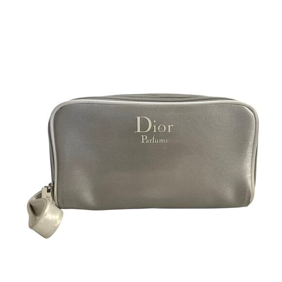 Dior Parfums Silver White Double Zip Toiletry Bag Trousse de Toilette Wristlet - Picture 1 of 9